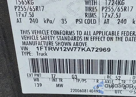 2007 Ford F-150 Xlt z USA, uszkodzony, nr VIN 1FTRW12W77KA72969